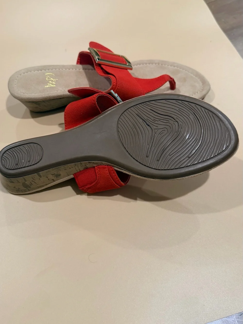 Impo Red Suede Buckle Thong Sandals for Women